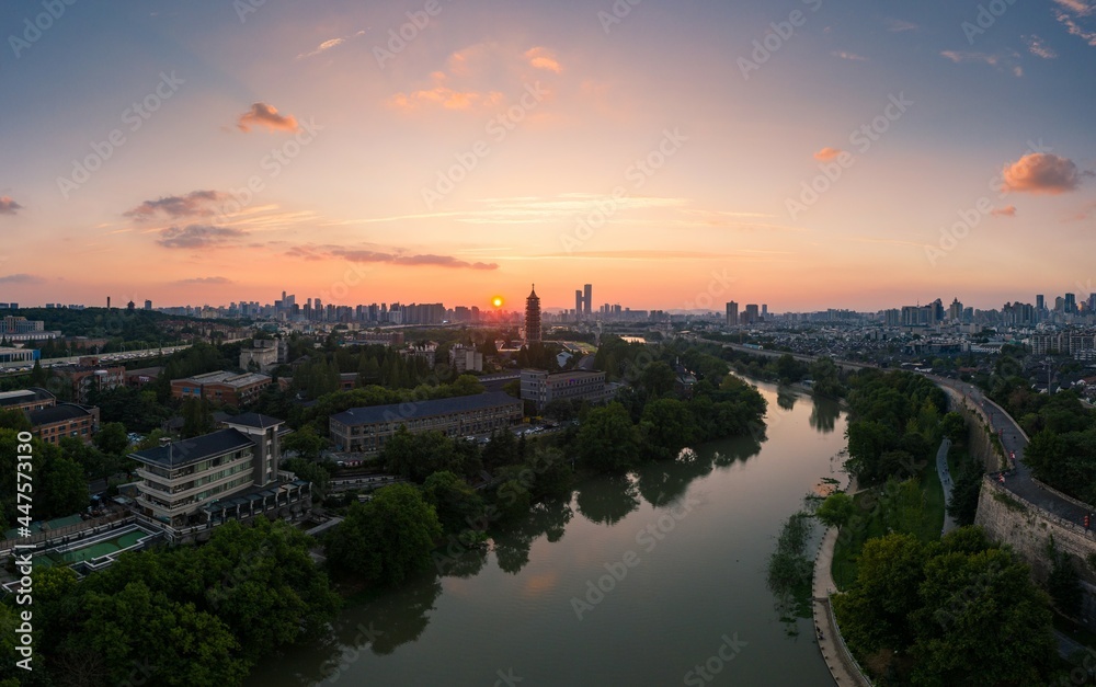 Skyline of Nanjing city at sunset in China