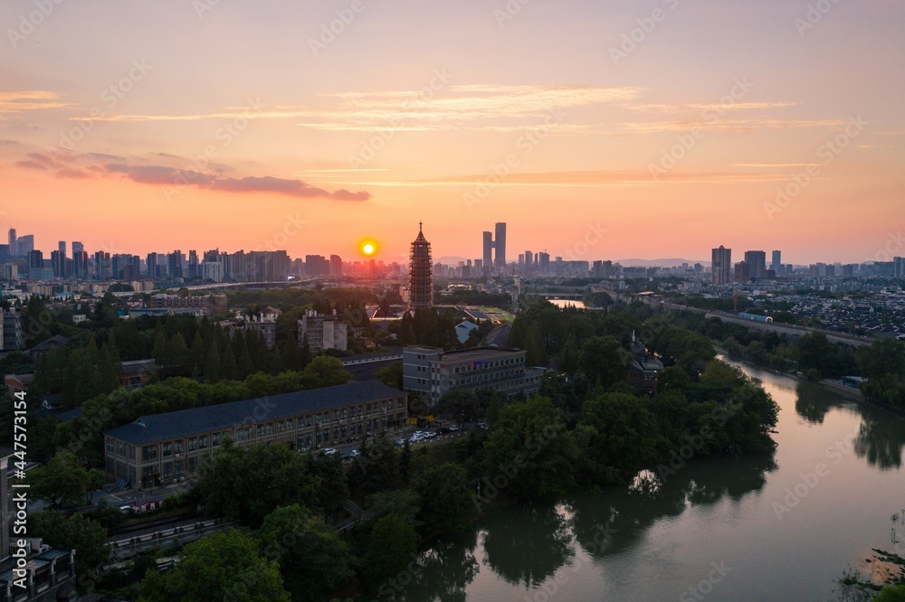 Skyline of Nanjing city at sunset in China