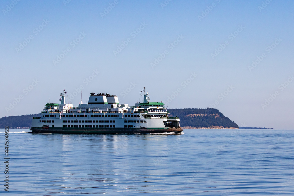 Washington State Ferry on Clinton-Mukilteo Route Passes South Tip of Camano Island