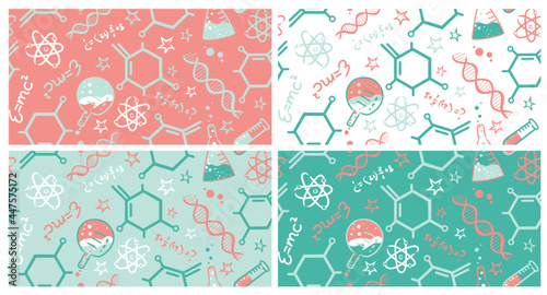 Seamless multi directional pattern science and scientific vector design for textiles and backgrounds. 