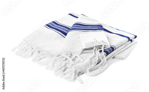Tallit isolated on white. Garment for Rosh Hashanah celebration photo