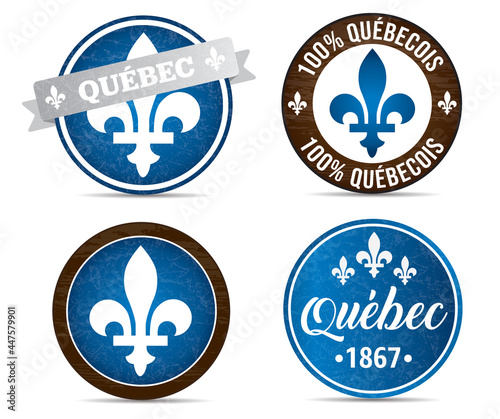 Quebec province emblem symbol round icons set with grunge texture