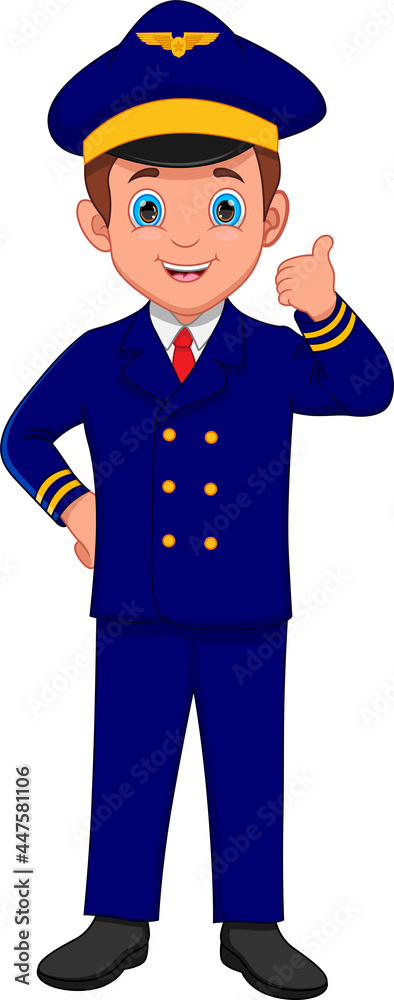 cartoon cute young pilot thumbs up