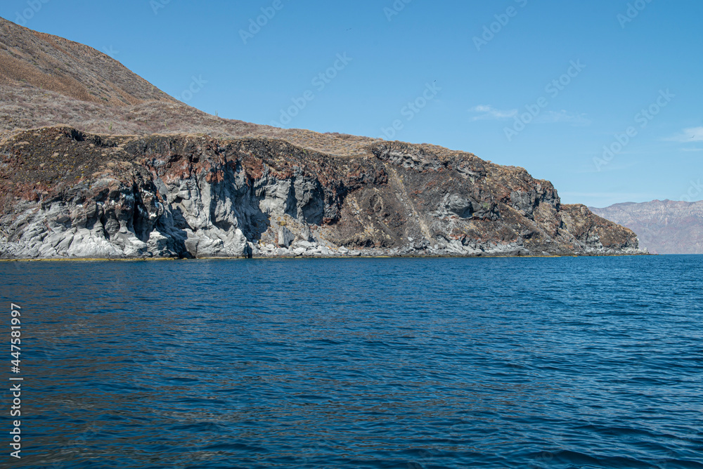 Volcanic mountains in the Sea of Cortes, nature of Coronado Island in Loreto Baja California Sur. Mexico