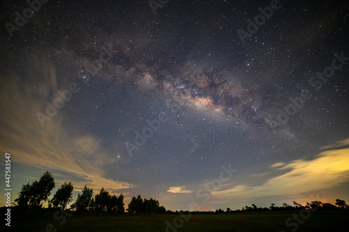 sunrise sky milky way and star on dark background.Many stars on dark night with noise , White clouds obscured and disturbed. © noon@photo
