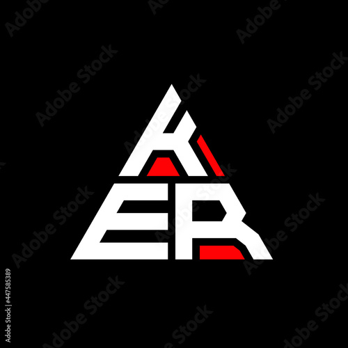 KER triangle letter logo design with triangle shape. KER triangle logo design monogram. KER triangle vector logo template with red color. KER triangular logo Simple, Elegant, and Luxurious Logo. KER 