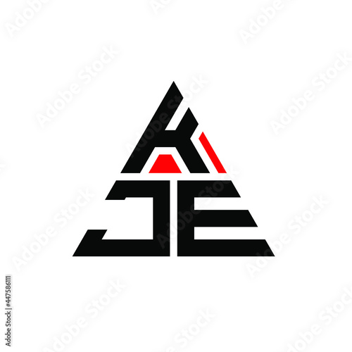 KJE triangle letter logo design with triangle shape. KJE triangle logo design monogram. KJE triangle vector logo template with red color. KJE triangular logo Simple, Elegant, and Luxurious Logo. KJE 