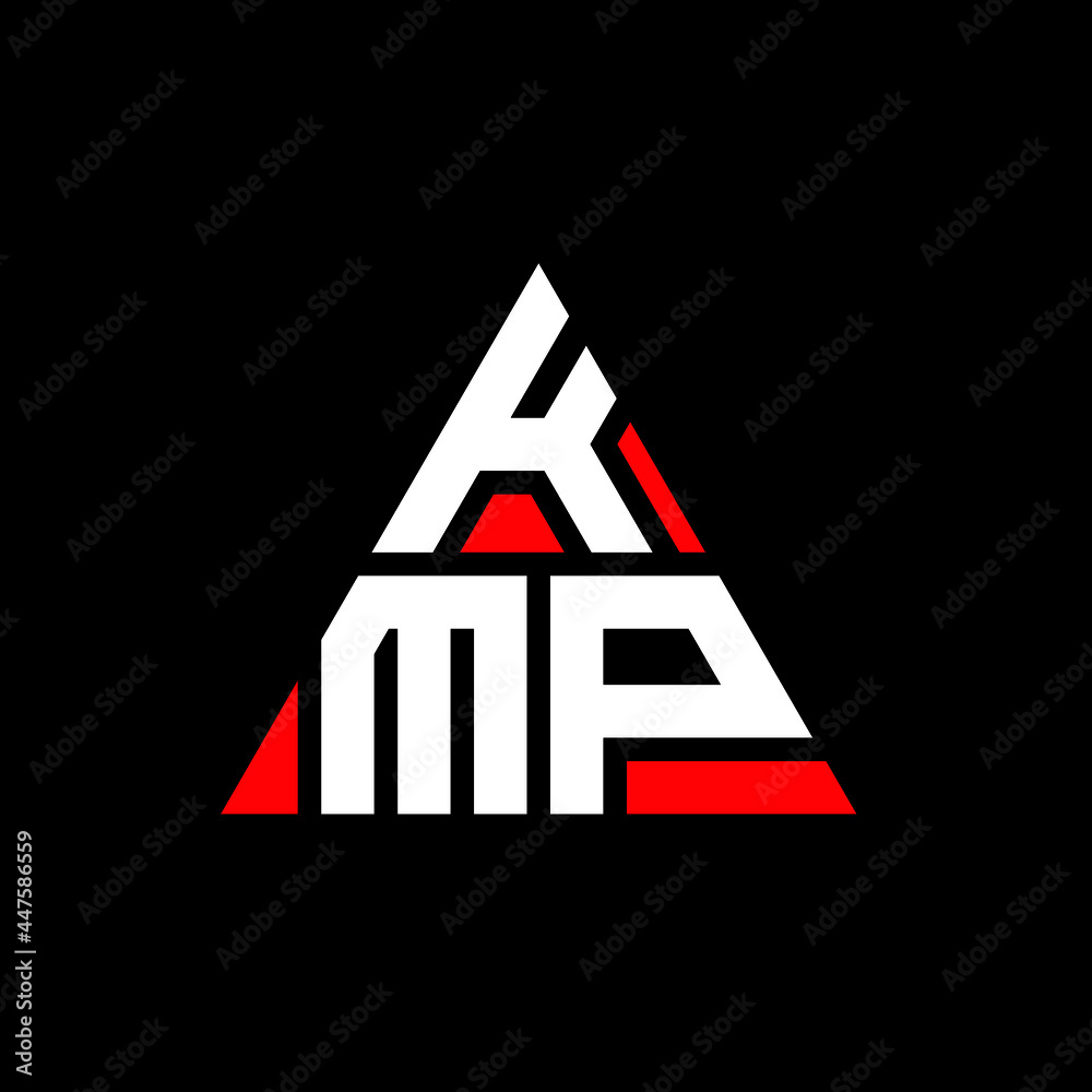 KMP triangle letter logo design with triangle shape. KMP triangle logo design monogram. KMP triangle vector logo template with red color. KMP triangular logo Simple, Elegant, and Luxurious Logo. KMP  - obrazy, fototapety, plakaty 