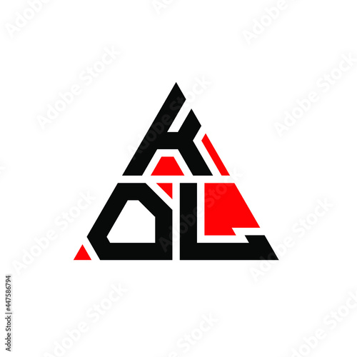 KOL triangle letter logo design with triangle shape. KOL triangle logo design monogram. KOL triangle vector logo template with red color. KOL triangular logo Simple, Elegant, and Luxurious Logo. KOL 