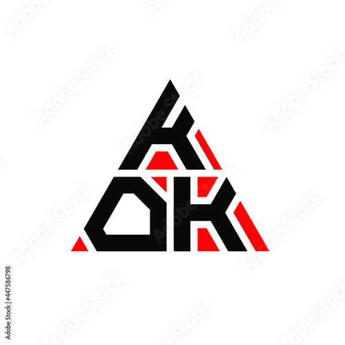 KOK triangle letter logo design with triangle shape. KOK triangle logo design monogram. KOK triangle vector logo template with red color. KOK triangular logo Simple, Elegant, and Luxurious Logo. KOK 