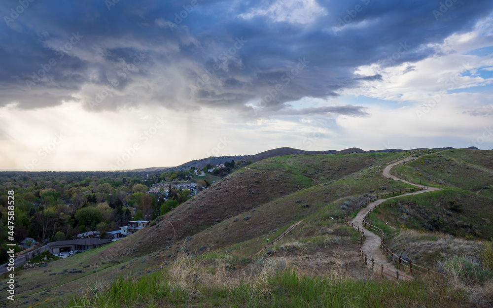 Fototapeta premium Hiking trail on the hill in Camels Back Park at Boise Idaho.