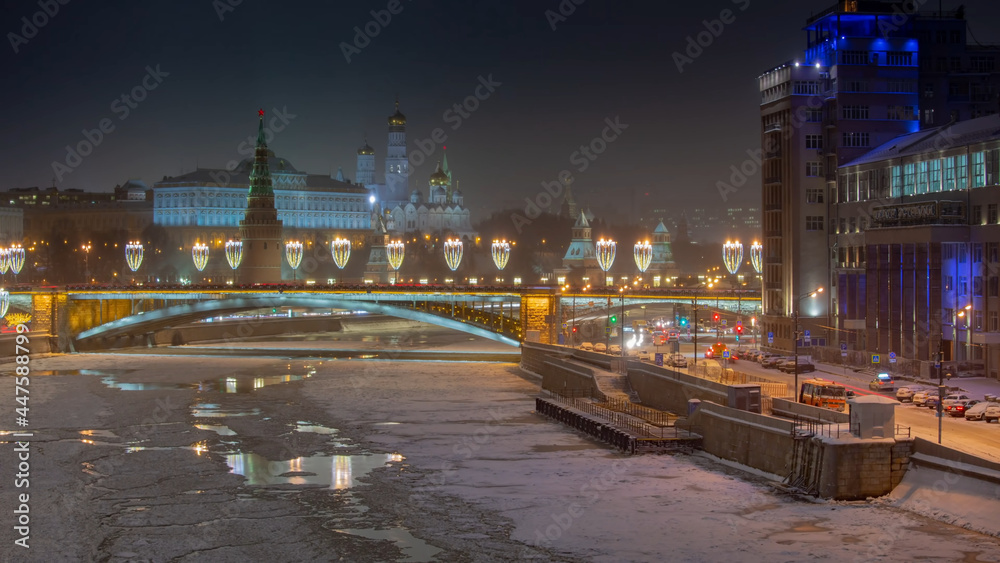 Moscow night Street river view fly