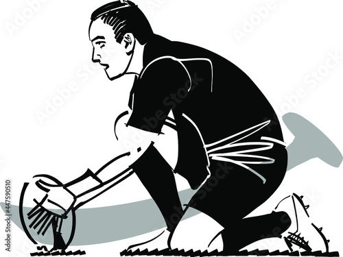 vector sketch of the rugby player with rugby ball in his hands 
