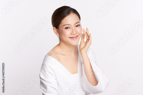 Beautiful young asian woman with clean fresh skin on white background, Face care, Facial treatment, Cosmetology, beauty and spa, Asian women portrait.