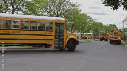 20 MAY 2021 Bensalem Pennsylvania USA : Transport for students children educational yellow school bus on the street photo