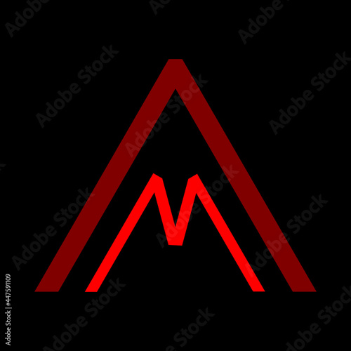 letter a and m logo is red on black background, vector template