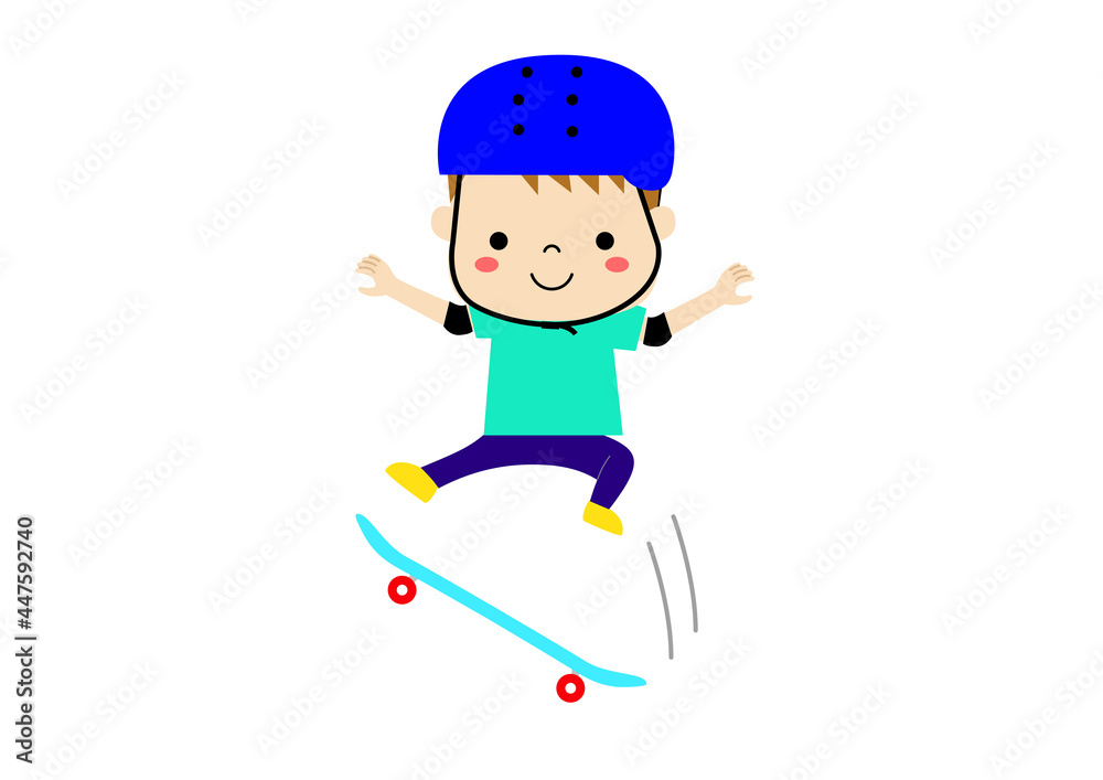 スケートボードでジャンプしている男の子