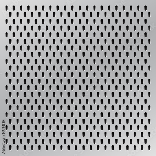 Peg board with oval holes. Grey peg board perforated texture background for working bench tools. Vector illustration.