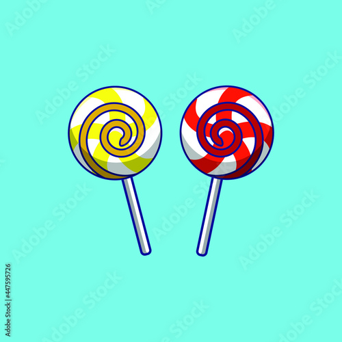 two lollipop candy illustration on a blue background, lollipop vector illustration, lollipop candy isolated