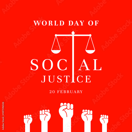 world day of social justice poster vector illustration on a red background photo