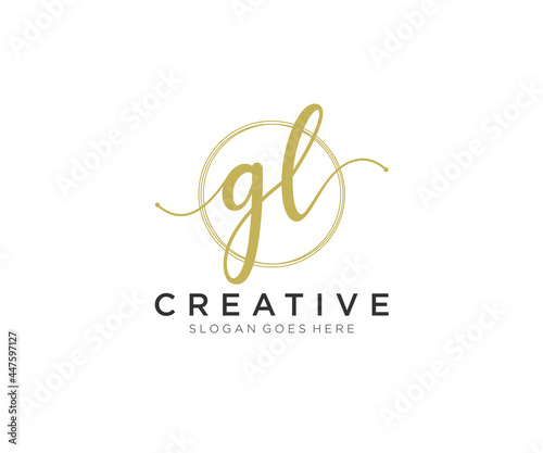 initial GL Feminine logo beauty monogram and elegant logo design, handwriting logo of initial signature, wedding, fashion, floral and botanical with creative template.