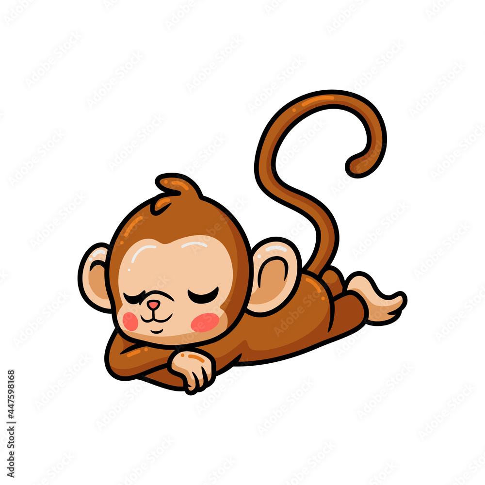 Cute baby monkey cartoon sleeping Stock Vector | Adobe Stock