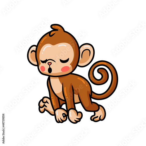 Cute tired baby monkey cartoon