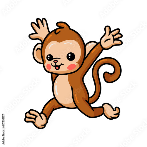 Canvas Print Cute baby monkey cartoon running