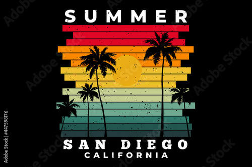 T-shirt summer san diego california beach sunset retro