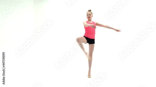 The gymnast perform an acrobatic element on the floor.