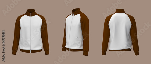 Blank raglan tracksuit jacket mockup, 3d illustration, 3d rendering photo