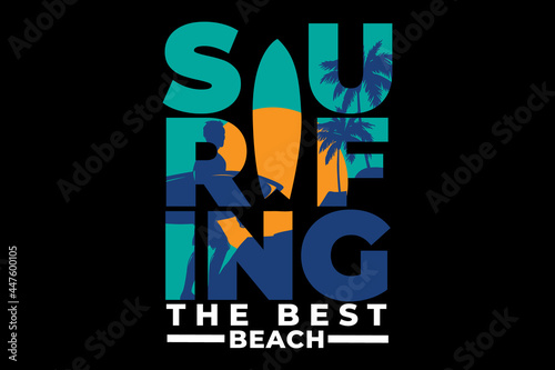 T-shirt vintage retro style surfing beach sunrise