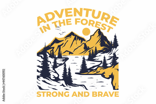 T-shirt retro adventure forest mountain pine tree vintage style hand drawn