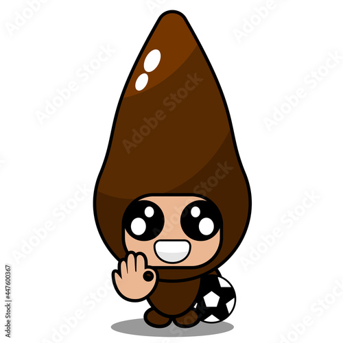 cartoon mascot costume vector cute cassava vegetable character with okay hands and holding a ball photo