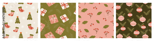Set of christmas holiday modern seamless pattern for fabrics, linen, textile and wallpaper