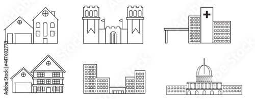 Set of drawing of buildings. 