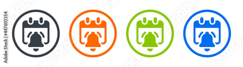 Event notification icon vector illustration. Calendar with bell symbol.