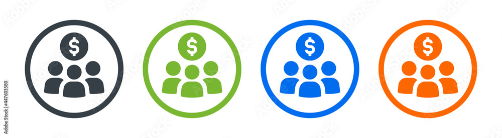 Users with dollar money icon, symbol of investors. Vector illustration. Users with dollar money icon, symbol of investors. Vector illustration.