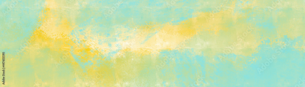 Yellow and blue abstract watercolor texture background with copy space. Yellow and blue header, banner image 