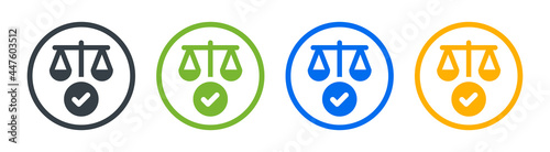 Justice law icon. Fair judgement scale sign. Balance and equilibrium symbol. photo