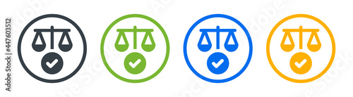 Justice law icon. Fair judgement scale sign. Balance and equilibrium symbol.
