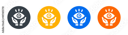 Eye with hand support icon vector. Symbol of observation, vision and inspection.