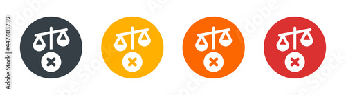 Unbalanced weight scale with cross symbol icon. Vector illustration