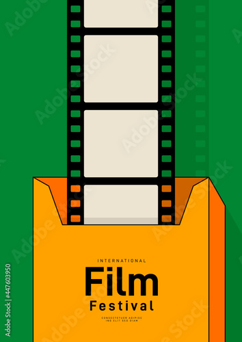 Movie and film festival poster design template background with vintage filmstrip