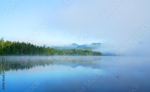  landscape of morning lake in the fog