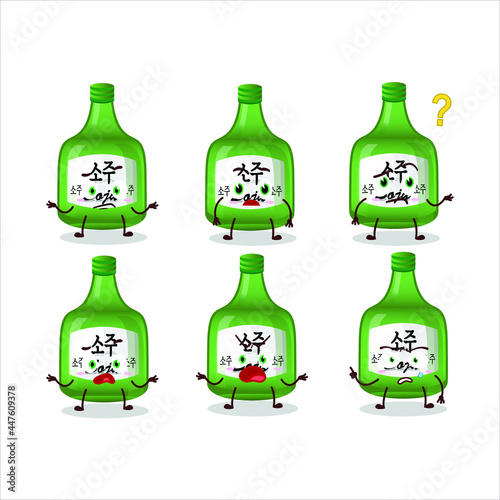 Cartoon character of soju with what expression. Vector illustration