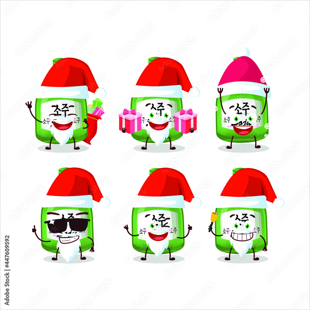 Santa Claus emoticons with soju cartoon character. Vector illustration