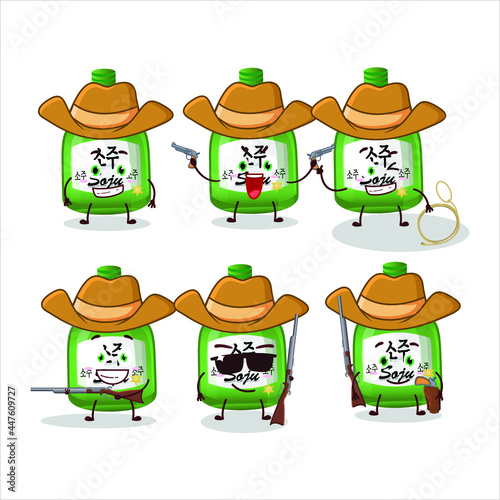 Cool cowboy soju cartoon character with a cute hat. Vector illustration
