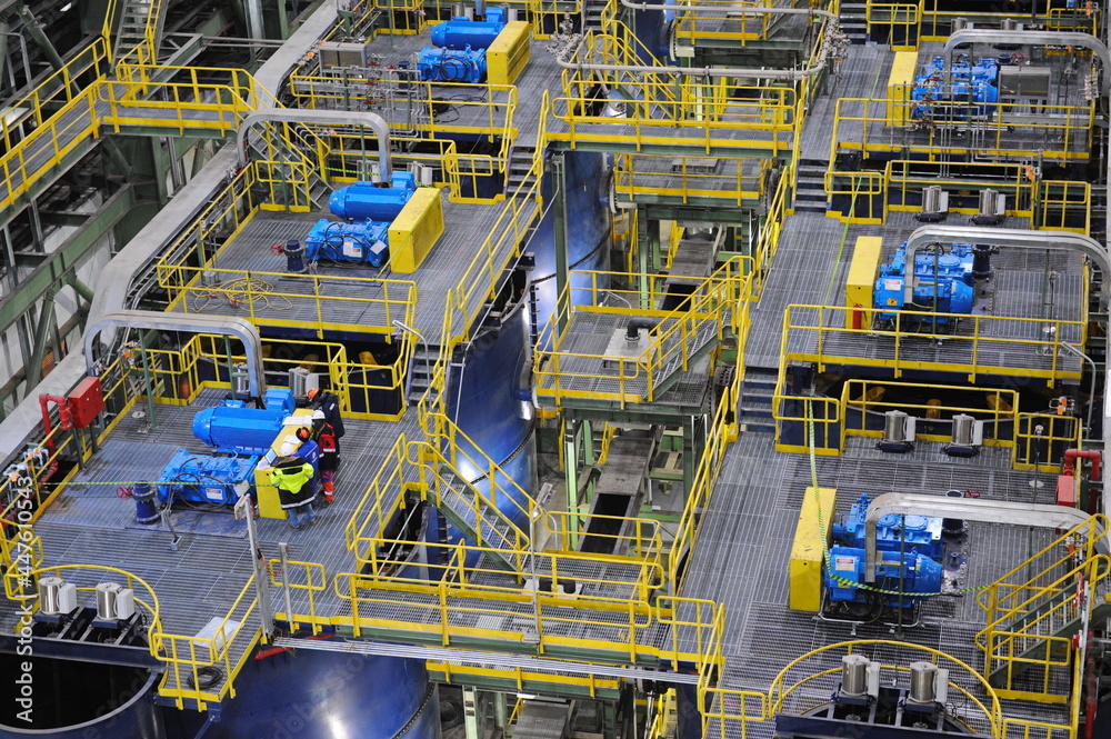 Pavlodar region, Kazakhstan - 12.10.2015 : Hall with technical equipment for processing sulfide ore and copper Pavlodar region, Kazakhstan - 12.10.2015 : Hall with technical equipment for processing sulfide ore and copper