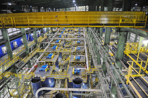 Pavlodar region, Kazakhstan - 12.10.2015 : Hall with technical equipment for processing sulfide ore and copper photo
